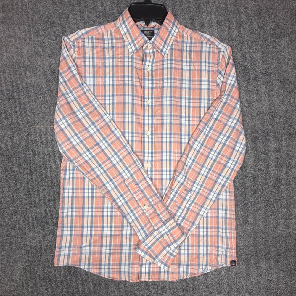 Faherty Reserve The‎ Movement Shirt Mens Small Peach Blue Plaid MWC0082